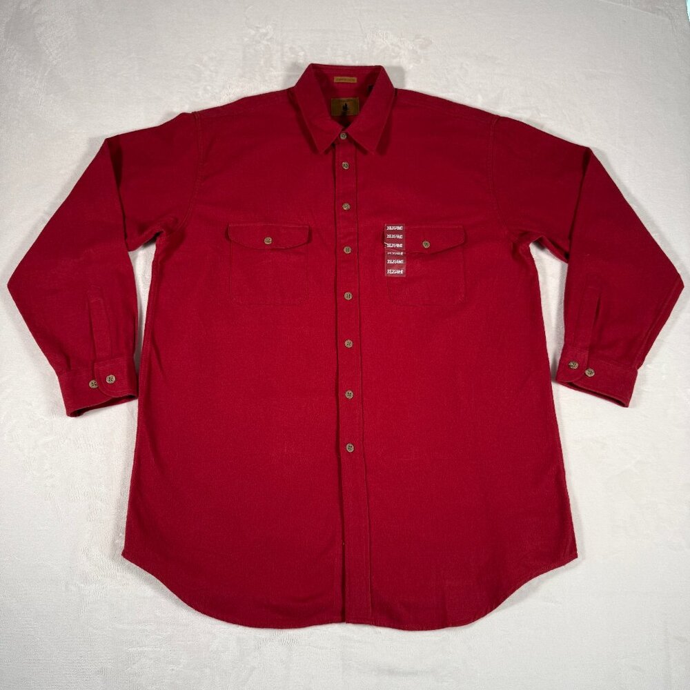 St Johns Bay Shirt Men Size XXL Tall Red Flannel Long Sleeve Chamois Cloth VTG